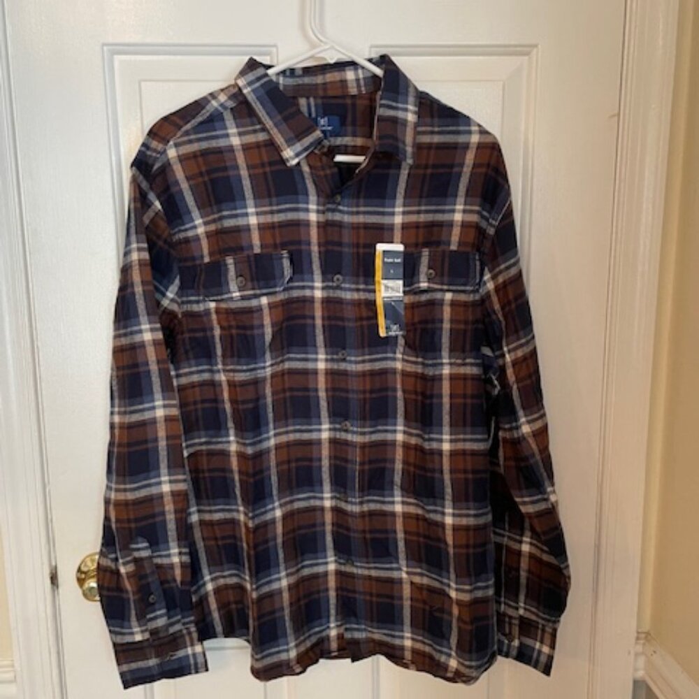 Men's Super Soft Flannel long sleeve shirt by George Plaid, Button, Large NWT